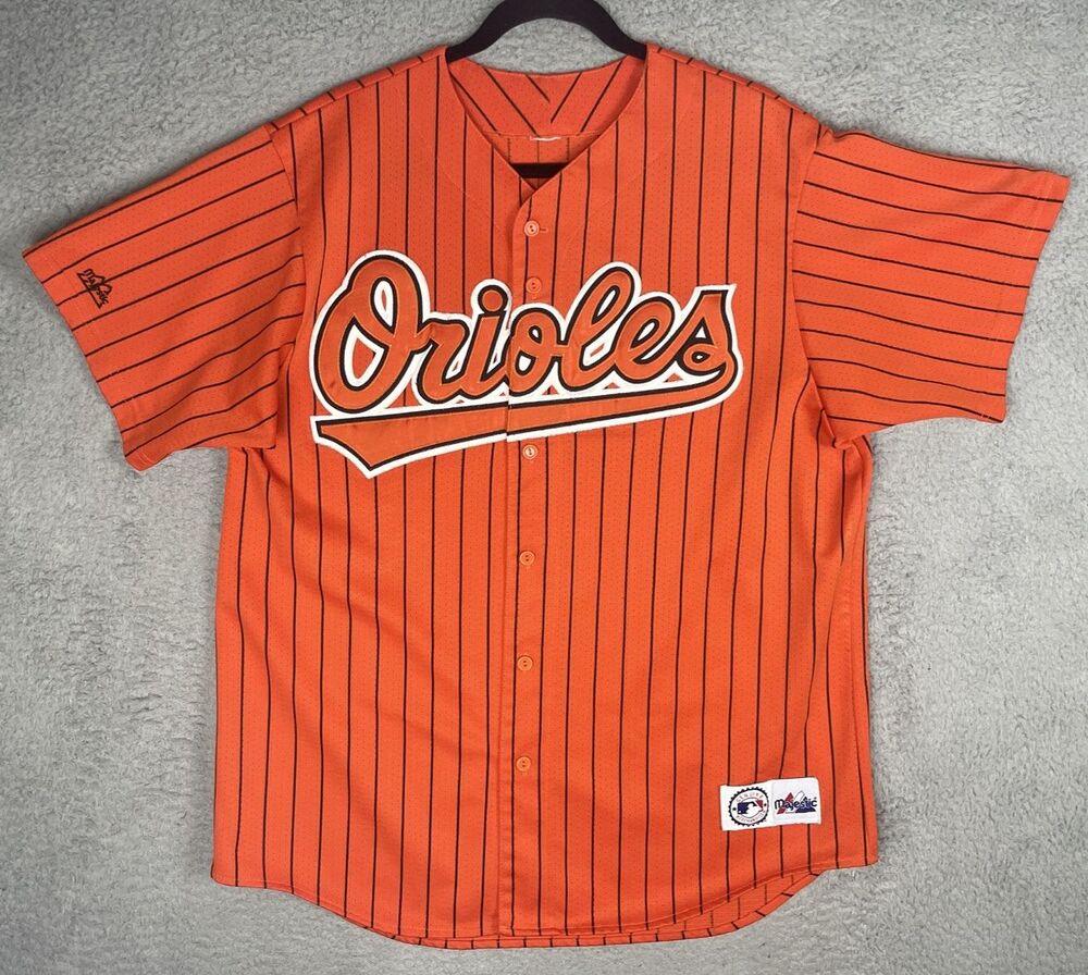 Vintage Majestic Jersey Baltimore Orioles Mens 48 XL Orange Pinstripe USA EUC